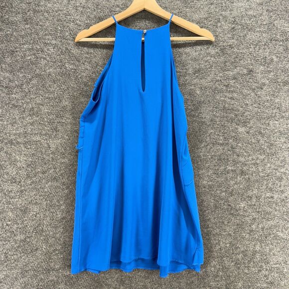 Mod Dress Women S Small Blue Shift Short Sleeveless Lined Hook & Eye Ruffle - Picture 2 of 7